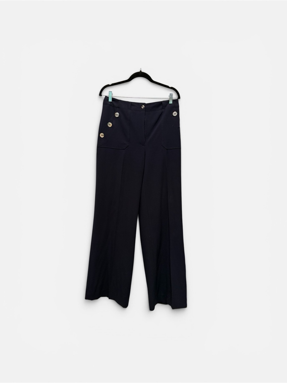 Tommy Hilfiger Navy Wide-Leg Pants with Button Accents - Picture 2 of 8